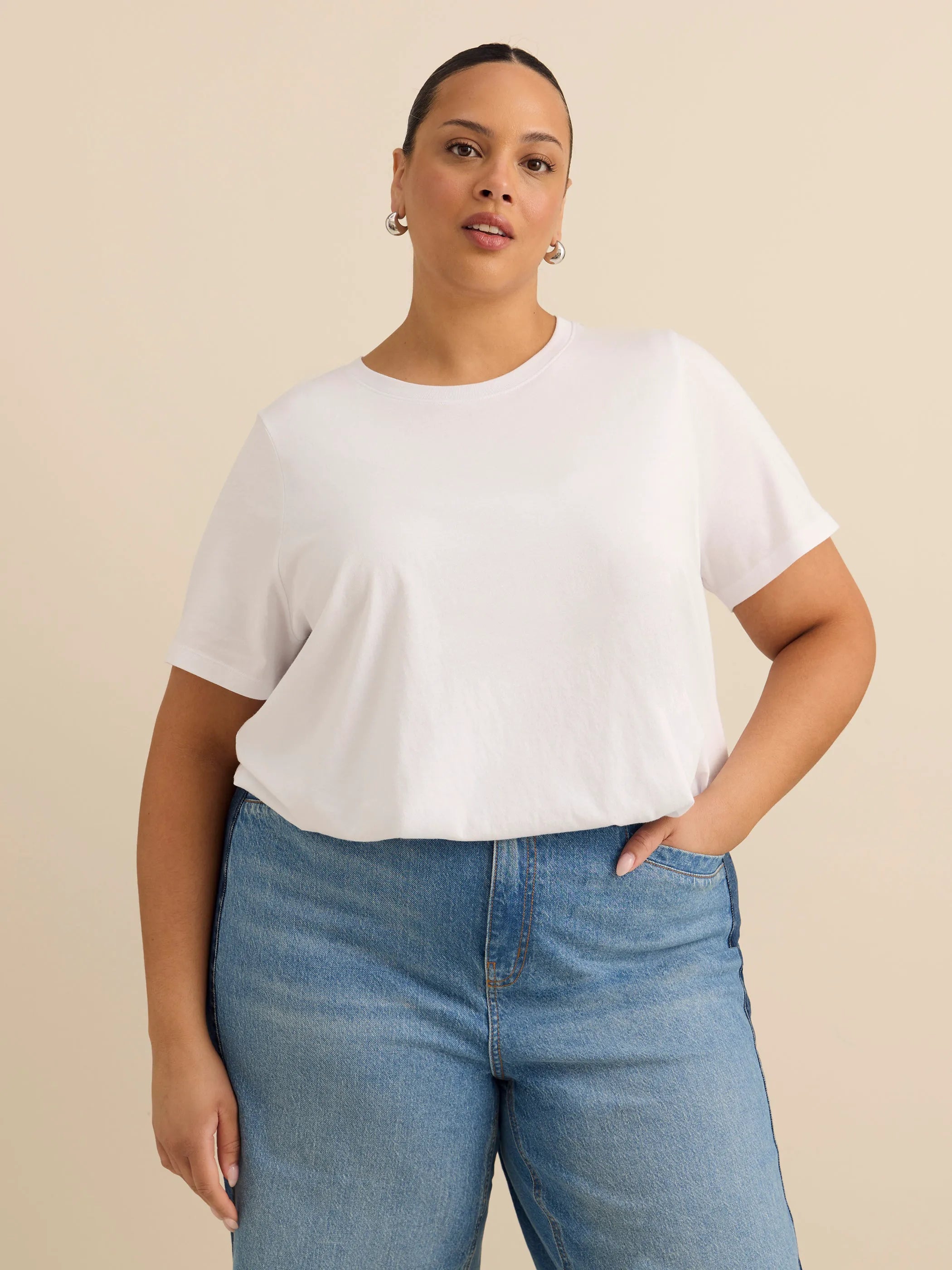 Short-Sleeve Cropped Shirt with Bubble Hem