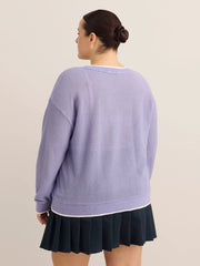 Active Zone Violet Crochet Waffle Knit V-Neck Pullover